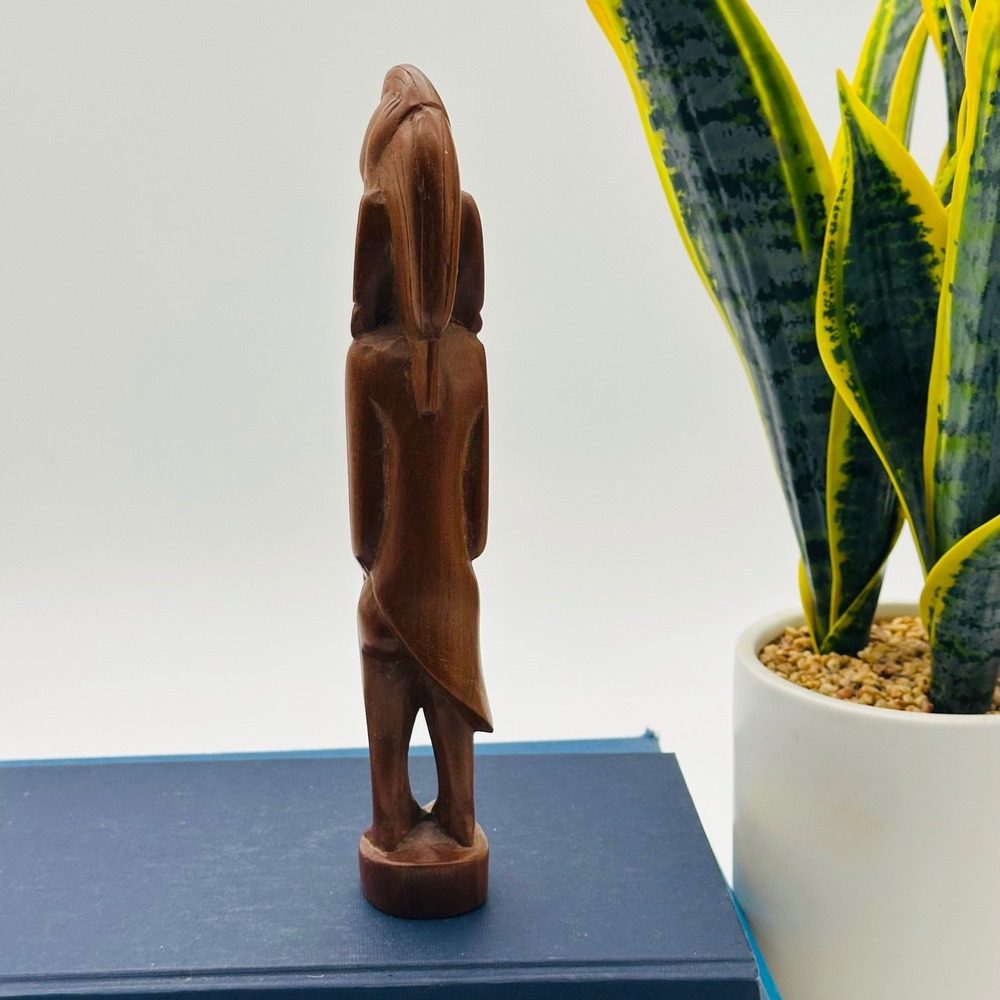 Vintage Hand Carved Wooden African Tribal Warrior Figurine Statue 9" Boho Global - Picture 3 of 6